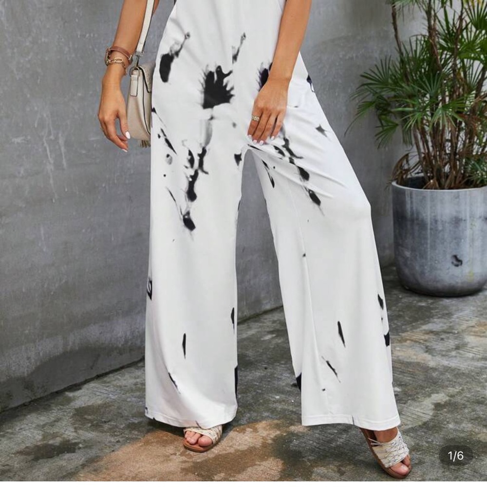 SHEIN Women's Black and White Jumpsuit Tie Dye Cami Wide leg New Without Tag XL - Picture 7 of 12